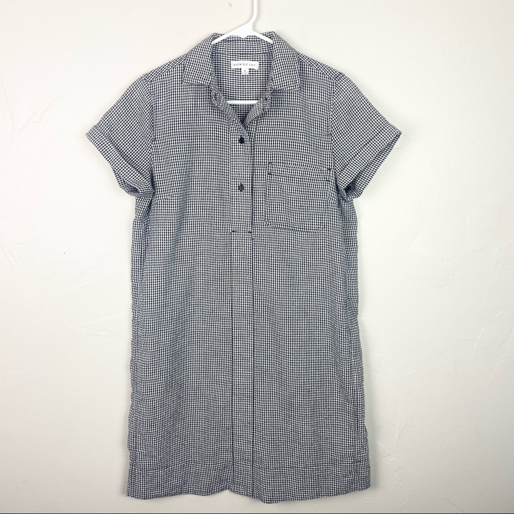 Downeast | Black and White Gingham Plaid Short Sleeve Button Down Mini Dress
